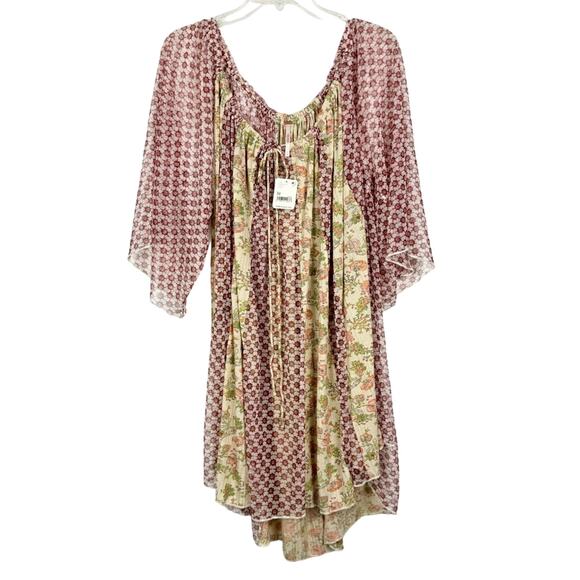 NWT Free People Because I Love You Tunic/Dress In Sunshine Combo Sz M Boho Sheer - Picture 6 of 16